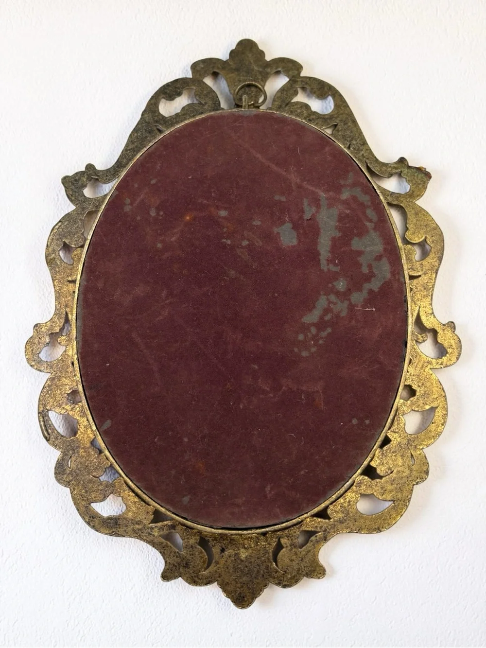 Vintage 60s Italian Regency Style Metal Ornate Oval Frame Wall Mirror 10” Vanity